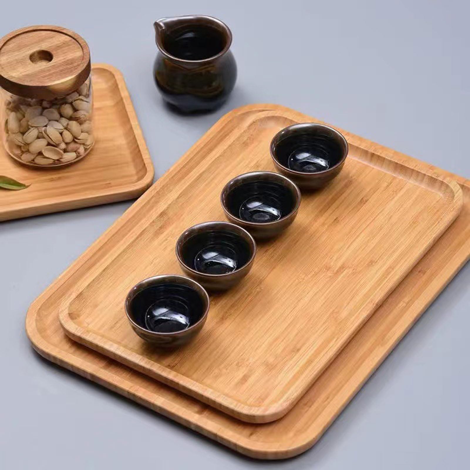 HUHJYUGE Bandeja de Servir Rectangular, Bandeja de Servir Bambu, Bandejas para Servir Comida, Bandeja de Servir Redonda, para Bocadillos, Pan, Fruta, Café, Leche (Rectangular/40x30cm)