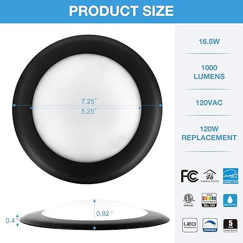 Miniatura 3 de ECOELER Paquete de 10 luces LED de techo empotradas de 6 pulgadas, luz de disco LED regulable con clasificación húmeda, 16.5 W, 1000 Lm, 3000 K