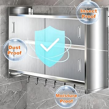 Stainless Steel Kitchen Wall Cabinet, Multi-Layer Storage Organizer Rack with Sliding Translucent Doors, Hanging Shelf for Kitchen Bathroom Garage Balcony(120x32x71cm/47x13x28in)
