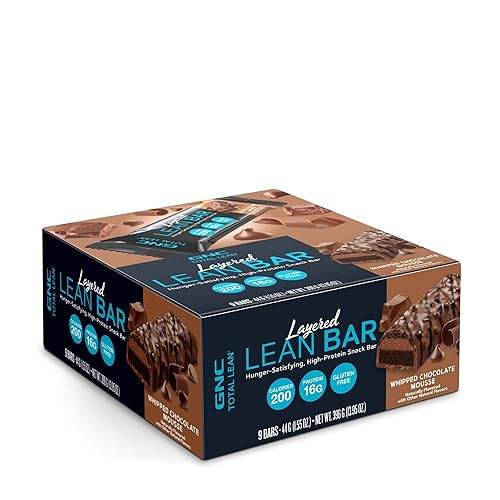 GNC Total Lean - Barra magra en capas Satisfacción para el hambre Barra de aperitivos con alto contenido de proteínas Mousse de chocolate batido