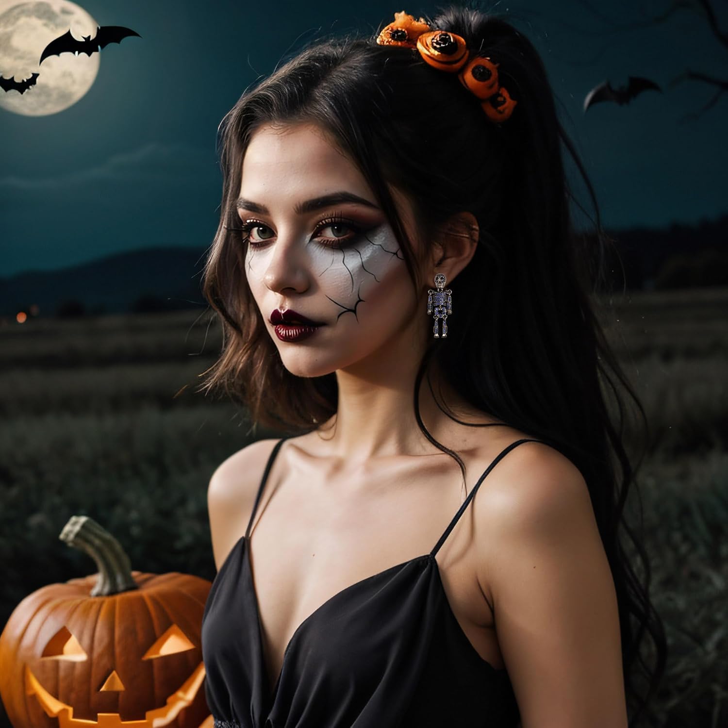 BriLove Halloween Costume Gothic Skeleton Spooky Skull Dangle Earrings Animal CZ Crystal Rhinestone Earring for Women Cosplay Party Prom - Image 2