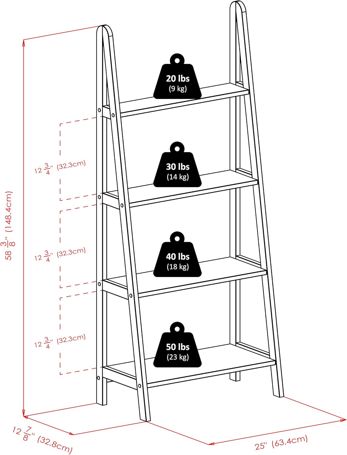 Transitional Espresso Wood 4-Tier Ladder Bookcase