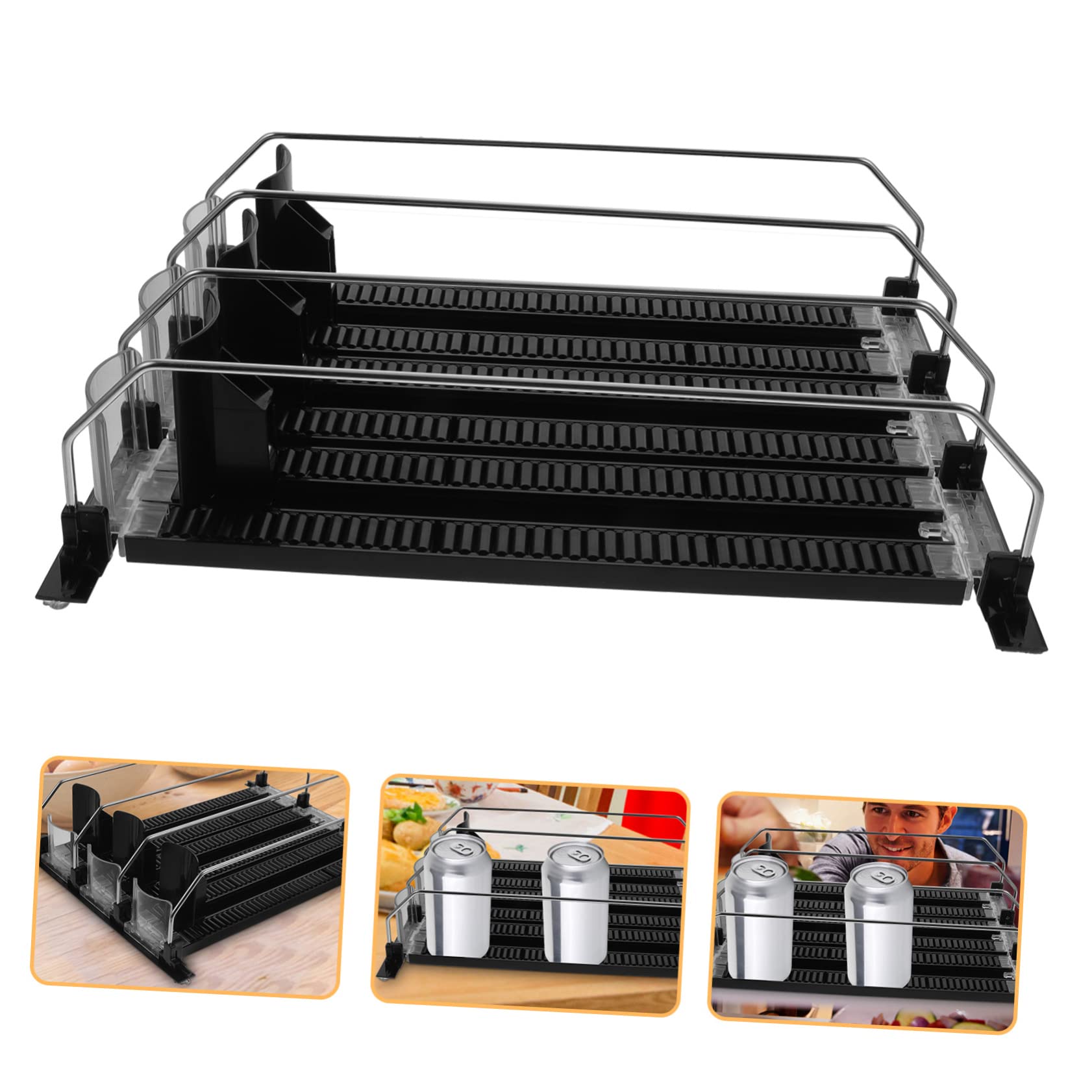 Cabilock Dispensador Automático de Bebidas Fácil de Instalar, Organizador de Latas de Refresco, 3 Piezas, Abs y Acero Inoxidable, Nevera
