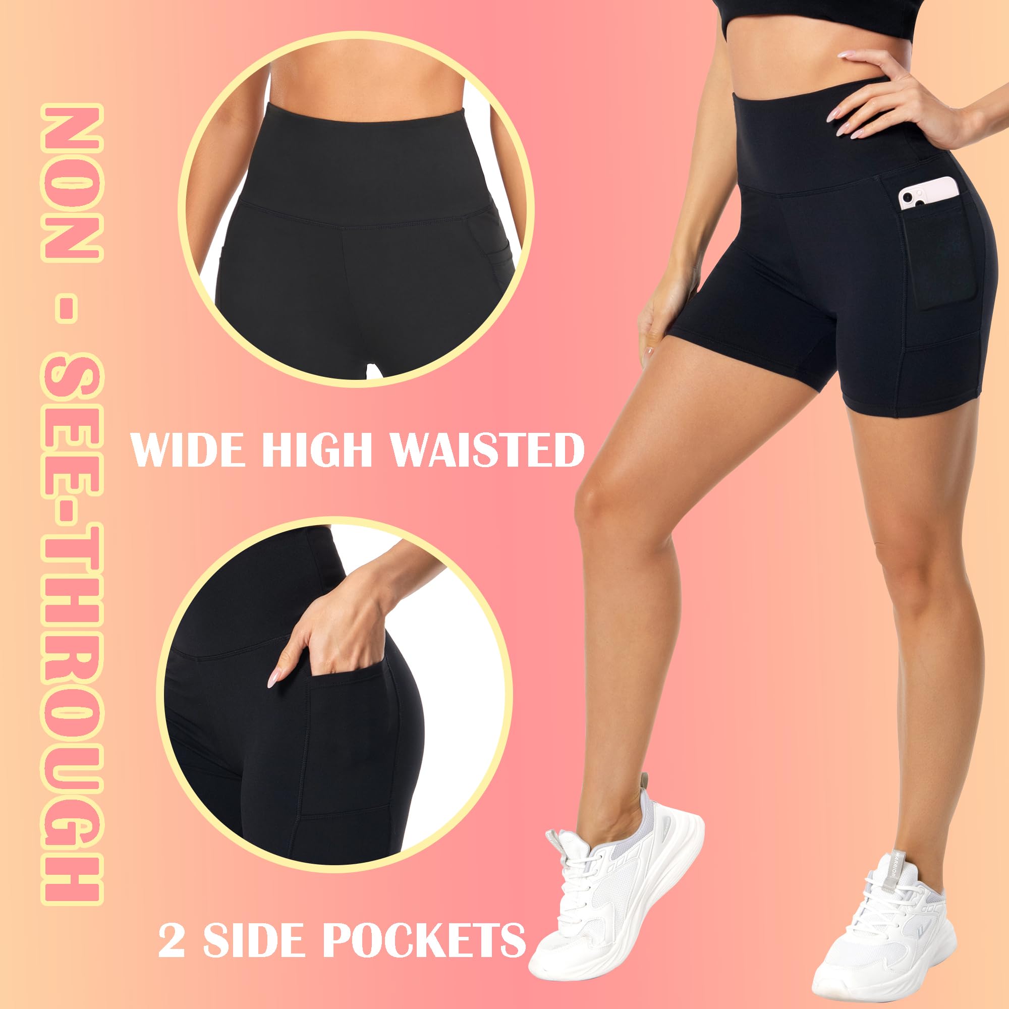 FULLSOFT 4 Pack Biker Shorts for Women with Pockets – 5" High Waisted Tummy Control Workout Yoga Running Gym Tennis Shorts