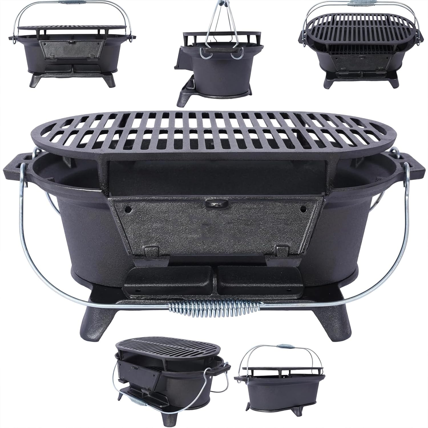 2025 Upgrade portable cast grill, hibachi grill outdoor, Cast Iron Hibachi Grill, hibachi 100% Cast Iron with Double-Sided Grate, Small Charcoal, Camping Stove (1, No handle)