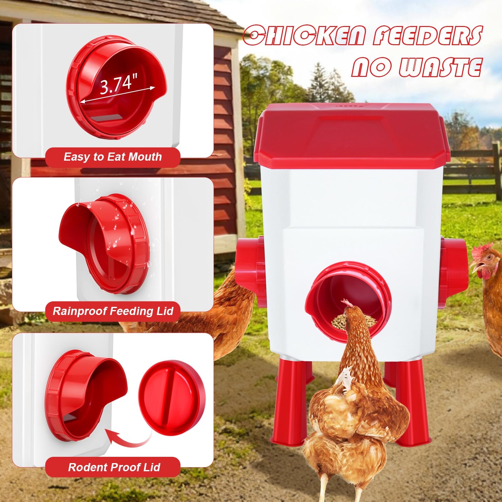 Hühnerfutterstation und Tränke Set 3 Gallon/12.0 kg, Automatischer Küken-Futterspender und Tränken Set Kein Abfall, Geflügel-Futterspender Groß für Hühner/Enten/Geflügel