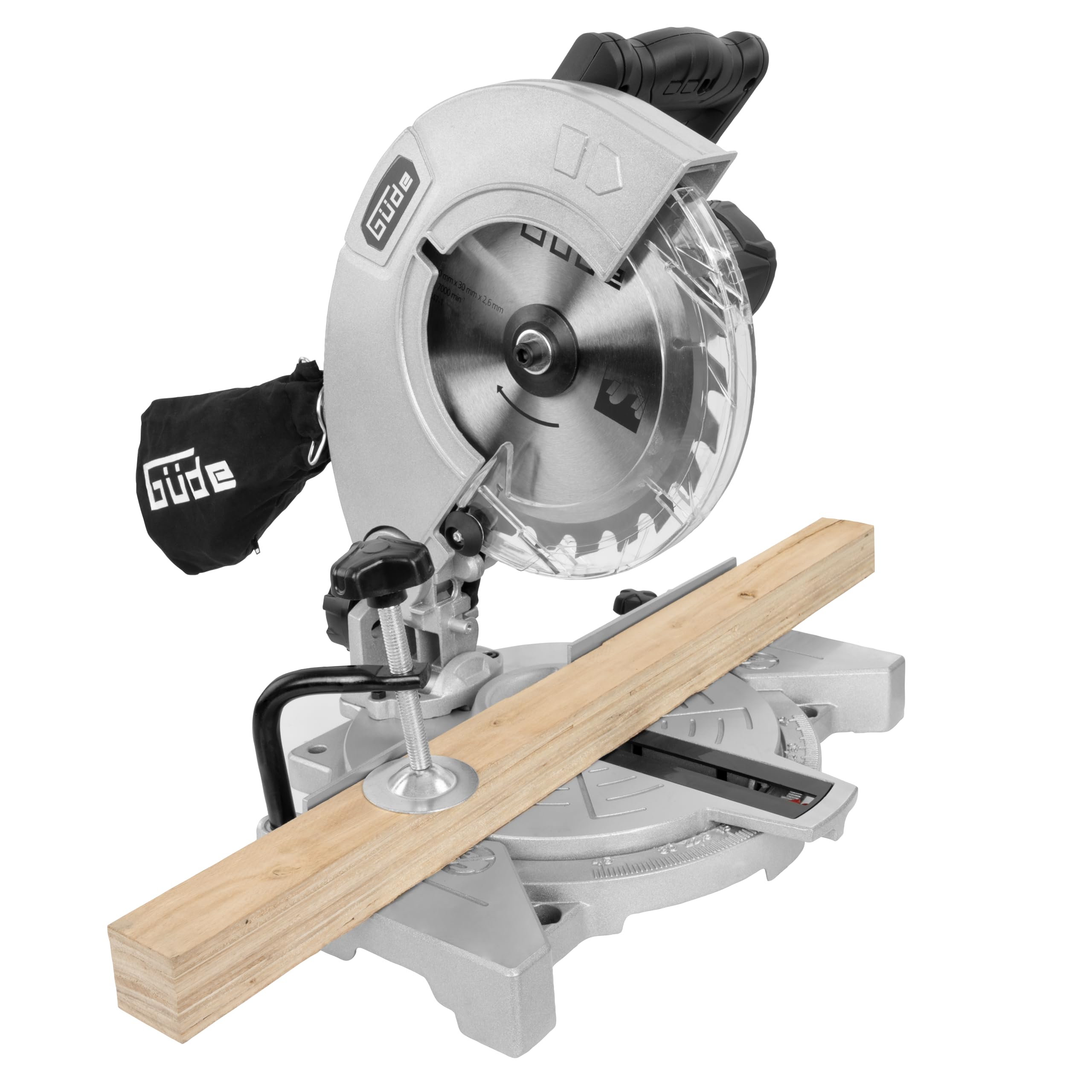 Güde Piła ukośna GKS 2134.1 (230 V, 1100 W, prędkość obrotowa silnika 5500 1/min, średnica brzeszczotu 210 mm, głowica obracana do 45°, zakres cięcia (przy 90°/90°) 60 x 120 mm, skala stopni, w