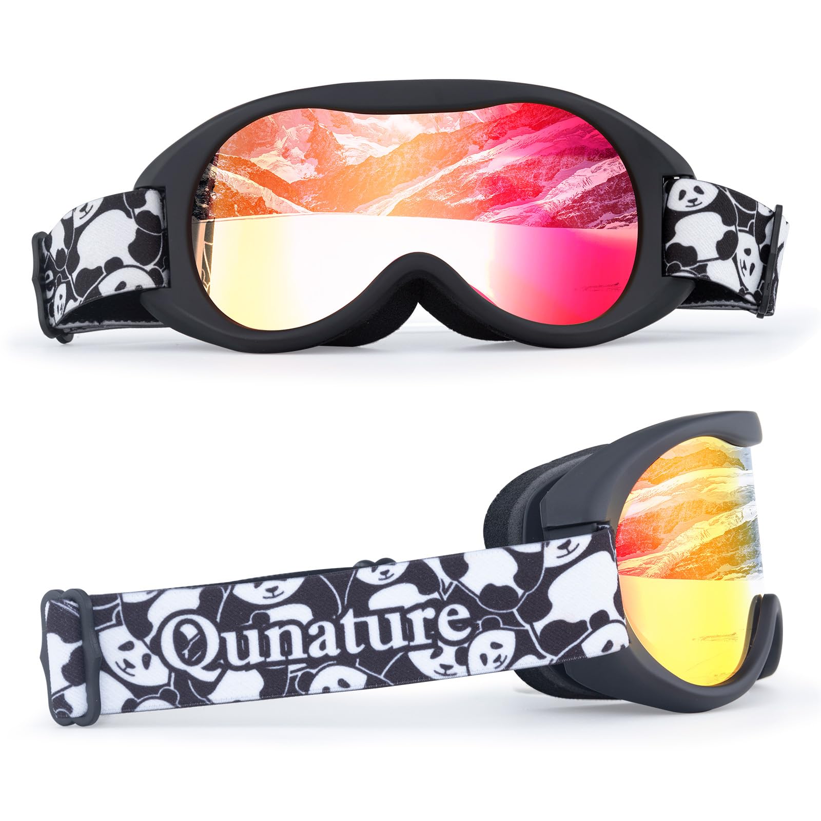 Qunature Kids Ski Goggles OTG Snow Goggles with Spherical Dual Lens UV400 Panda Design Ski Glasses Anti-Fog Children Snowboard Goggles Skiing Skating Snowmobiles