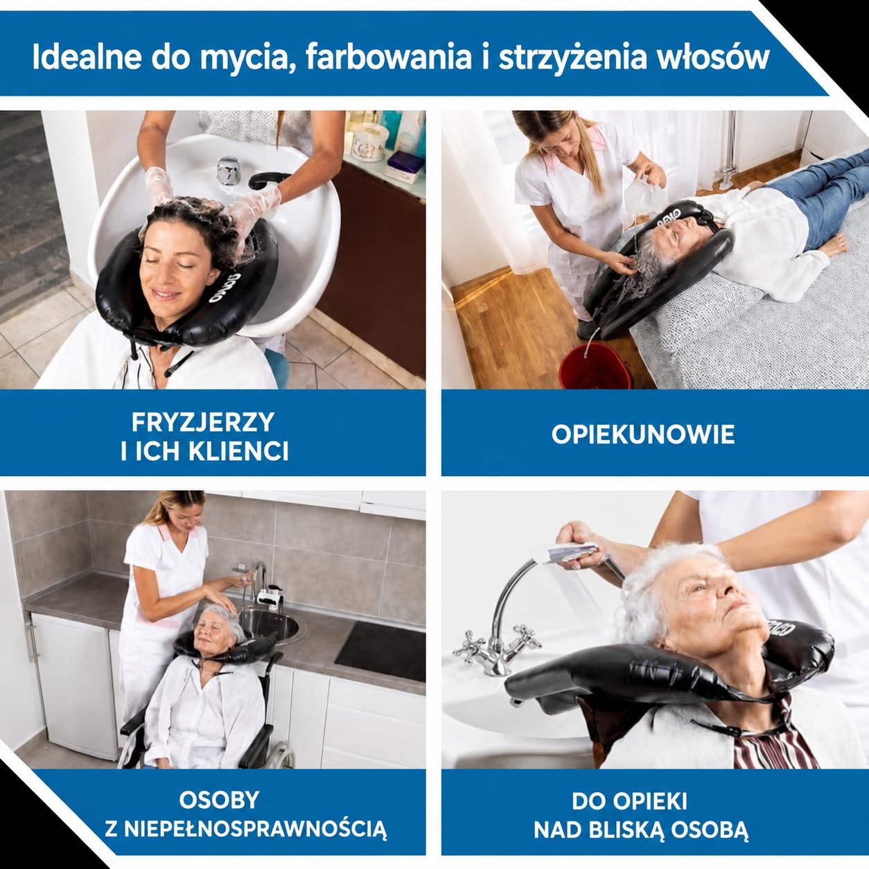 Przenośna nadmuchiwana taca do mycia włosów z paskiem do łóżka i domu lekka | Regulowany pasek zapewnia wygodne dopasowanie, odpowiednia dla dorosłych i seniorów, łatwa do czyszczenia i schowania.