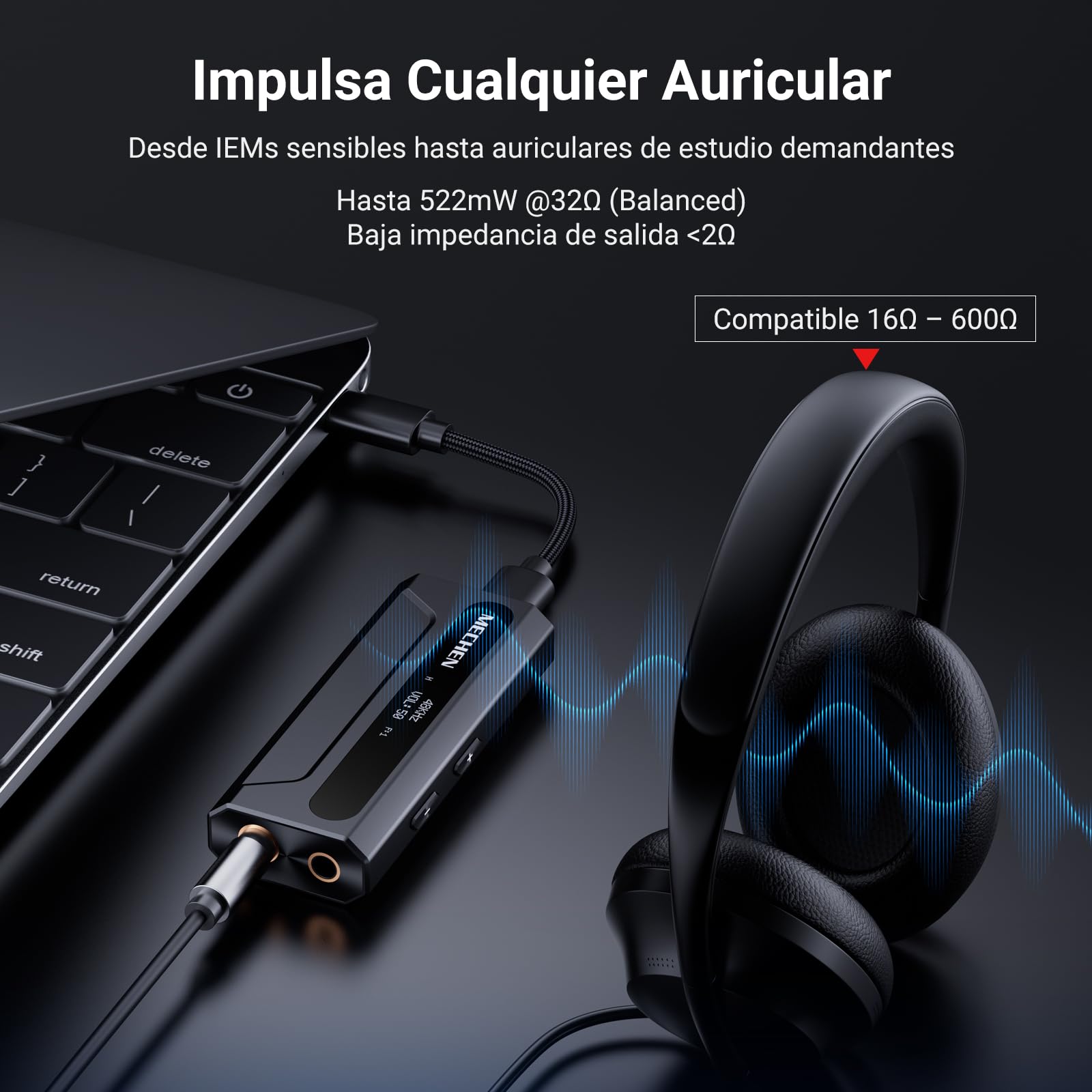 MECHEN AP10 - Amplificador de auriculares DAC con ES9028Q2M y ES9603Q, compatible con 384 kHz/DSD256, salidas duales de 3,5 mm + 4,4 mm, para smartphones, PC, ordenadores portátiles y reproductores