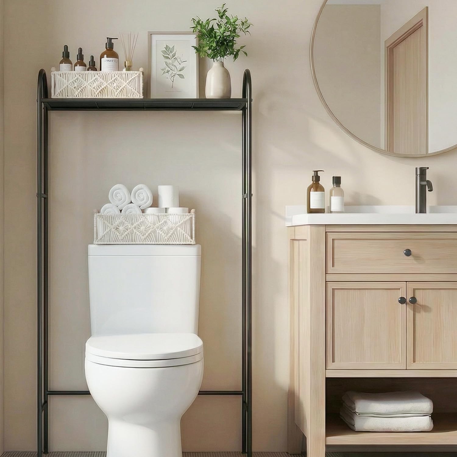 Cestini Portaoggetti In Macramè Set Di 4, Cestini Intrecciati Stile Boho | Manici In Legno E Rivestimento In Tessuto, Contenitori Decorativi Per Bagno Camera Armadio Casa