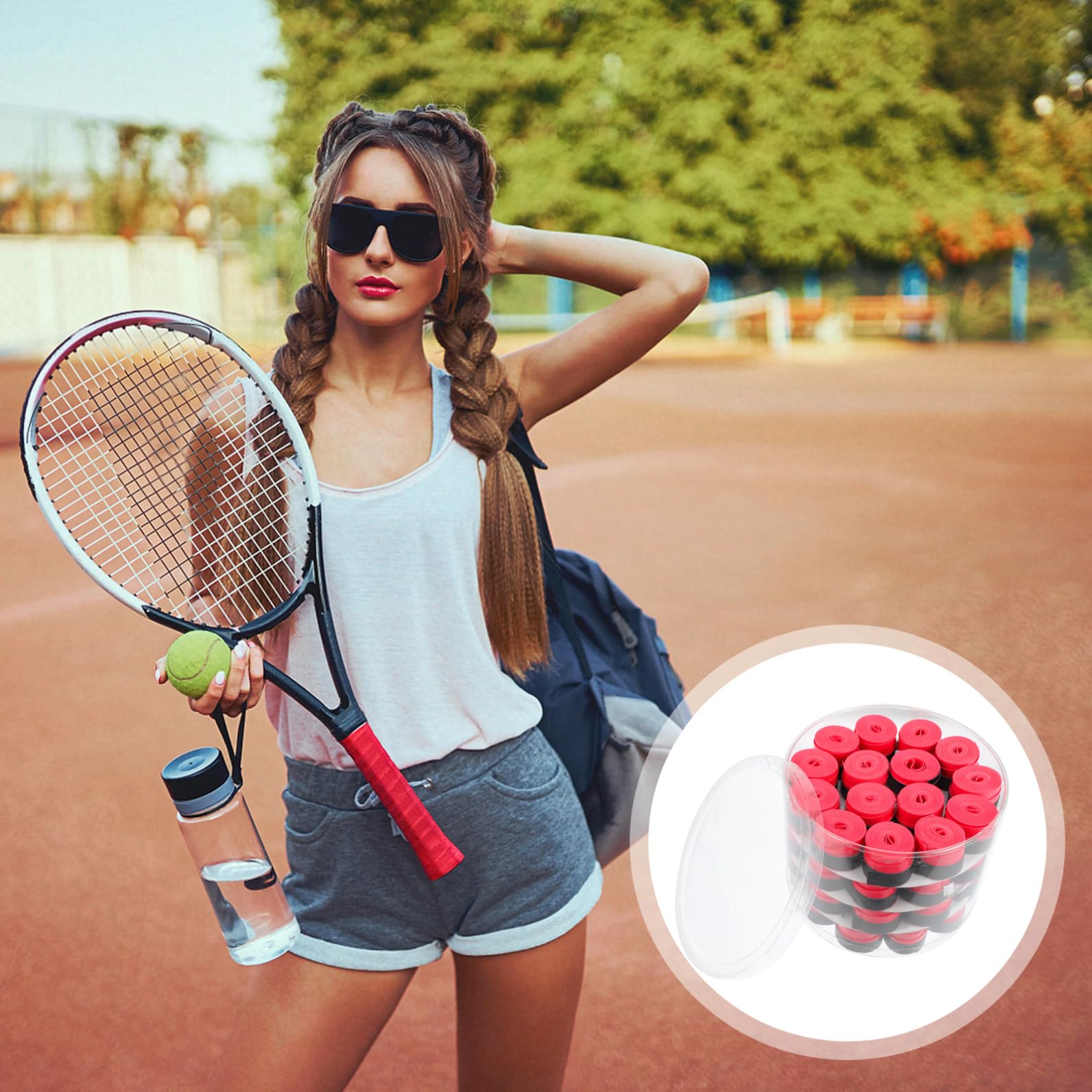 Gatuida Cintas Antideslizantes para Raquetas de Tenis y Bádminton Absorbentes de Sudor, 60 Piezas de PU Rojo para Prolongar la Vida Útil y Mejorar el Agarre