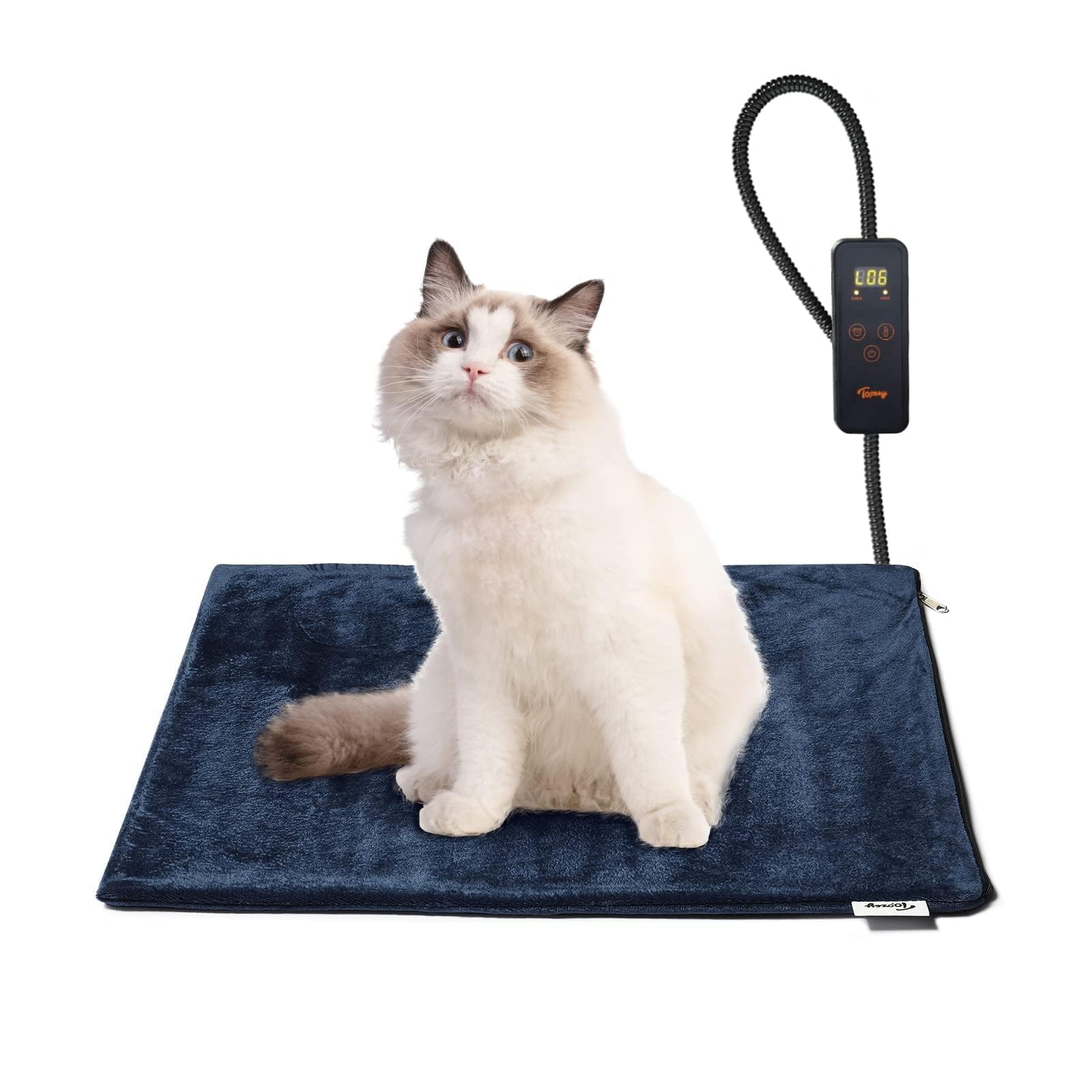 Toozey Katzen & Hund Heizmatte Innen 45 * 40cm, Timing & Temperatur Einstellbar Sicher Elektrisch Haustier Heizdecke, Weicher Wärmedecke für Neugeborene/Klein/Altere Katze und Hund, Blau - S