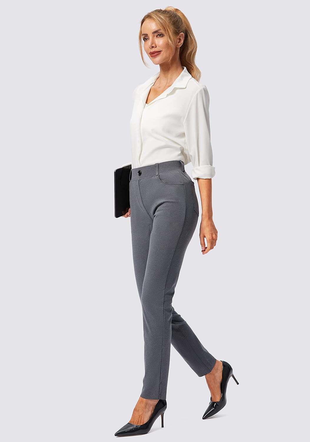 Rammus Womens Yoga Dress Pants with Pockets Stretch Work Leggings for Women Pull On Skinny Slacks for Business Office Casual - Image 2