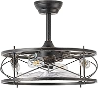 Vista 7 de Ventilador de techo de 20 pulgadas estilo granja con luz, ventiladores de techo enjaulados sin aspas con luces y control remoto, pequeño ventilador