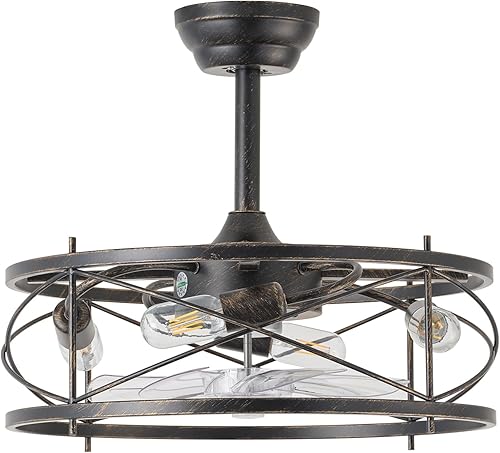 Miniatura 7 de Ventilador de techo de 20 pulgadas estilo granja con luz, ventiladores de techo enjaulados sin aspas con luces y control remoto, pequeño ventilador