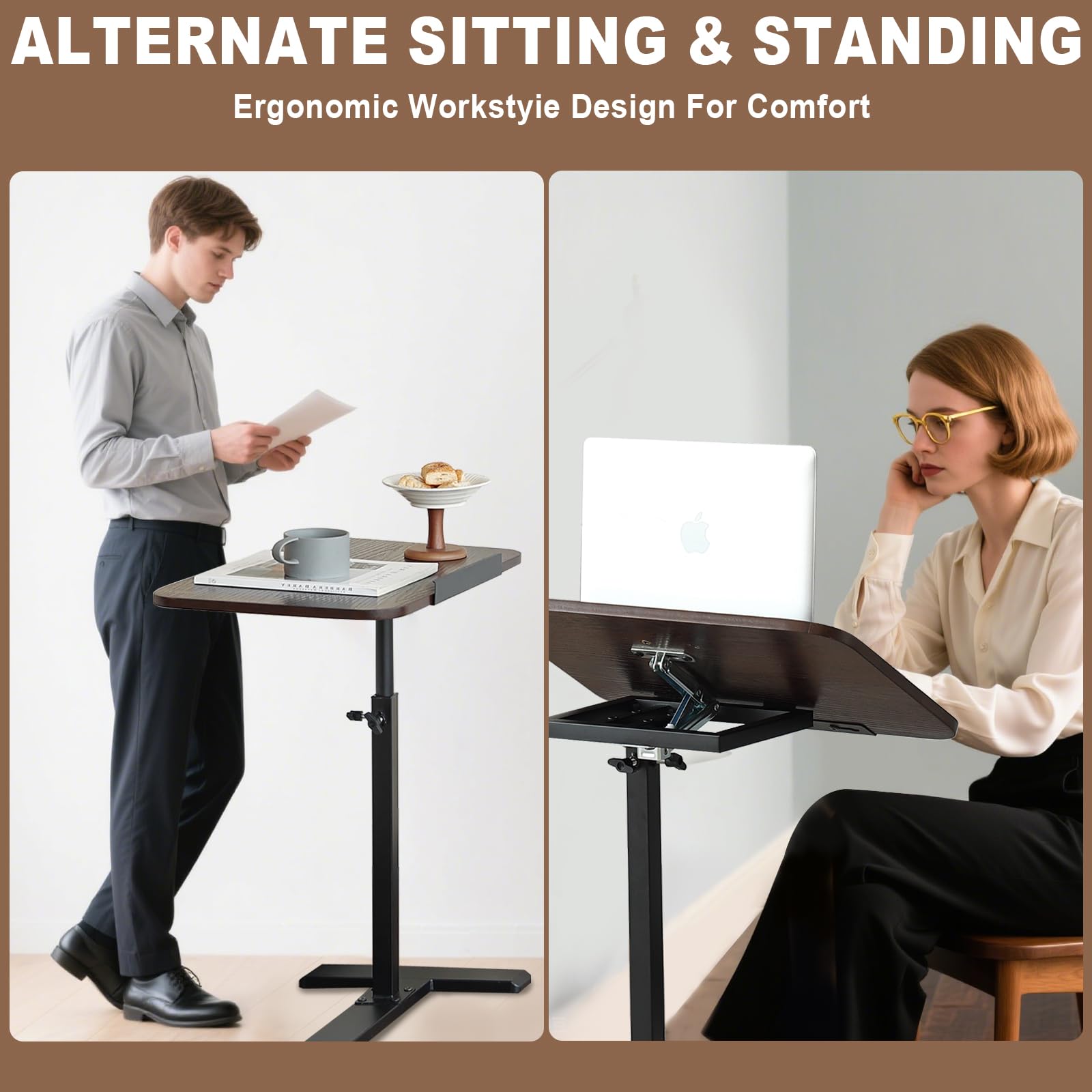 Table d'appoint en forme de C,petite table d'appoint inclinable,chêne