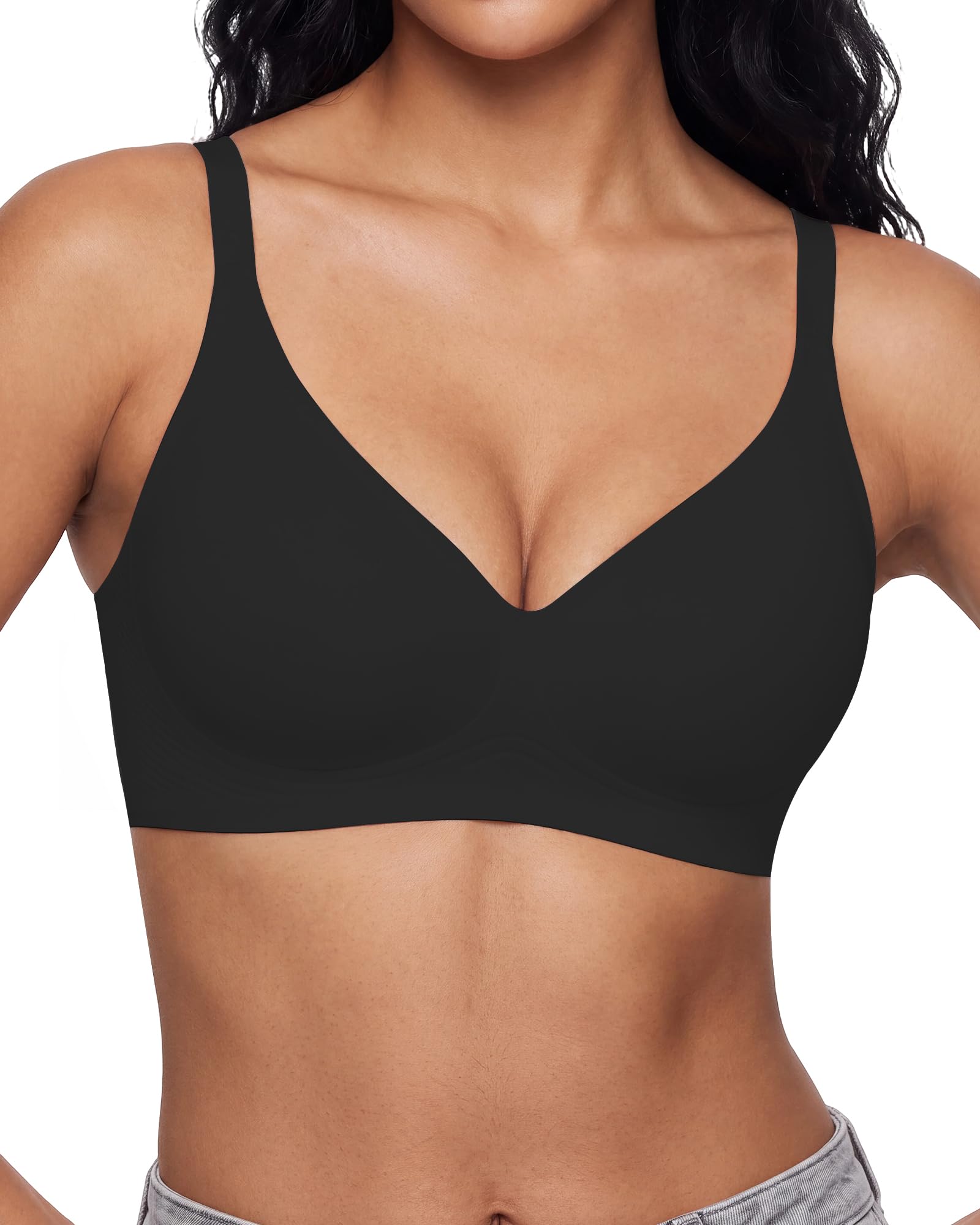 As Fairy BH Damen ohne Bügel V-Ausschnitt Nahtlos Bequemer BH | Weicher Halt Soft Jelly Bra für kleine Brüste, Verstellbare Träger, Gepolstert & Verlängerung, für T-Shirt, Kleider & Alltag