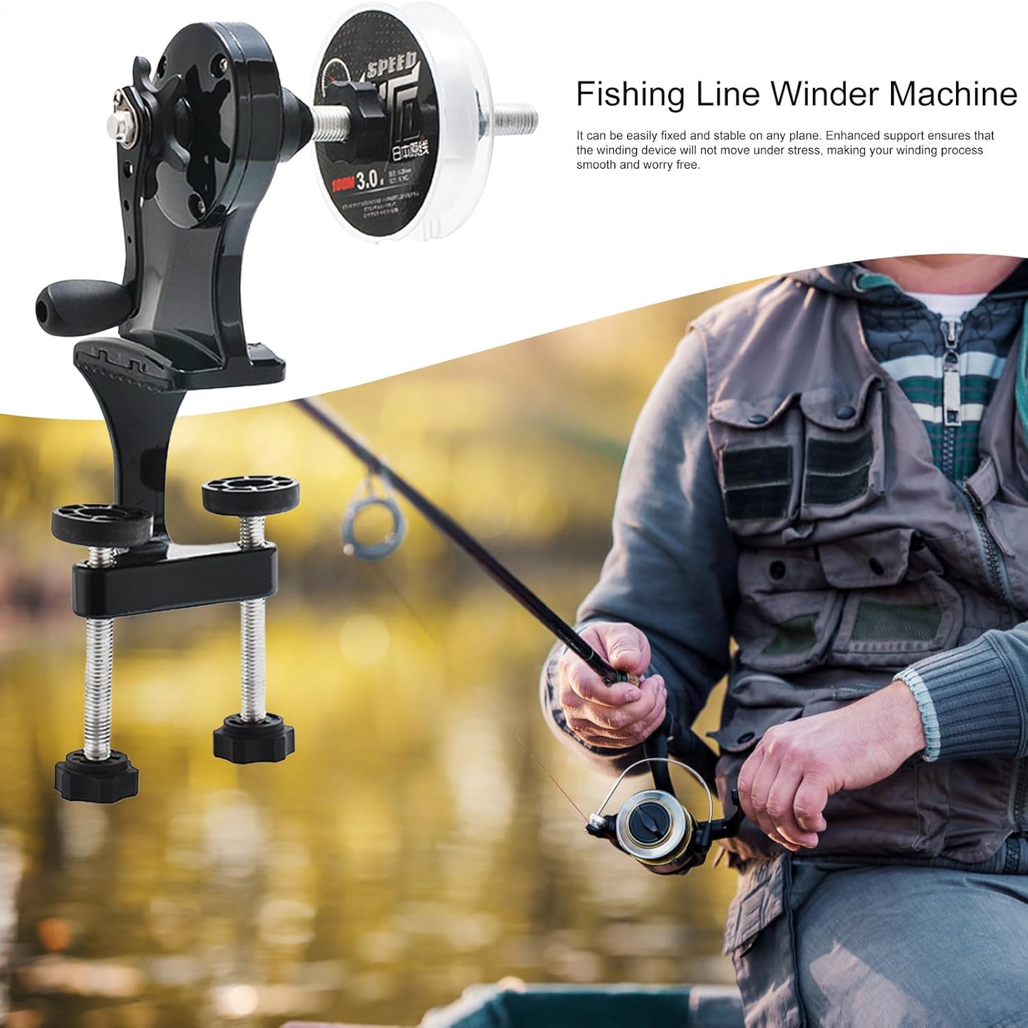 Line Winding Station – Handheld Adjustable Loader, Stable Clamp Structure, Precision Rotation Mechanism, Travel Ready Design | Tackle Accessory for Casting Gear Maintenance Home Dock Outdoor Use