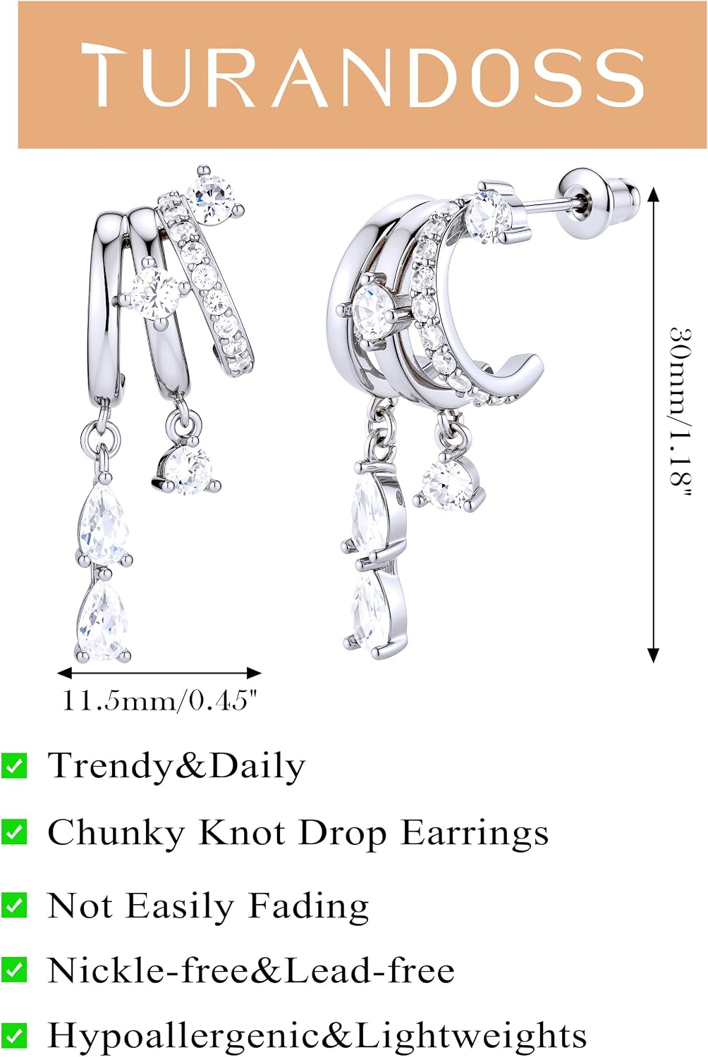 Turandoss Dangle Earrings for Women Teen Girls, Triple Hoop Earrings