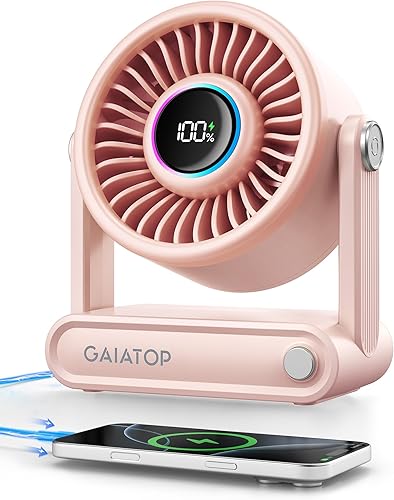 Miniatura 8 de Gaiatop Ventilador de escritorio silencioso portátil con banco de energía, ventilador de batería recargable de 6000 mAh con anillo RGB, tiempo de