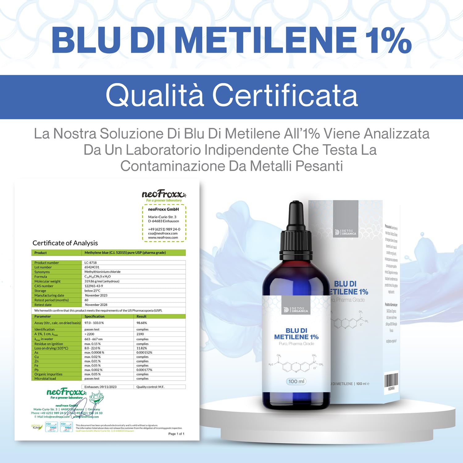 Methylene Blue 1% Soluzione 100 ml Detox Organica Alta Purezza
