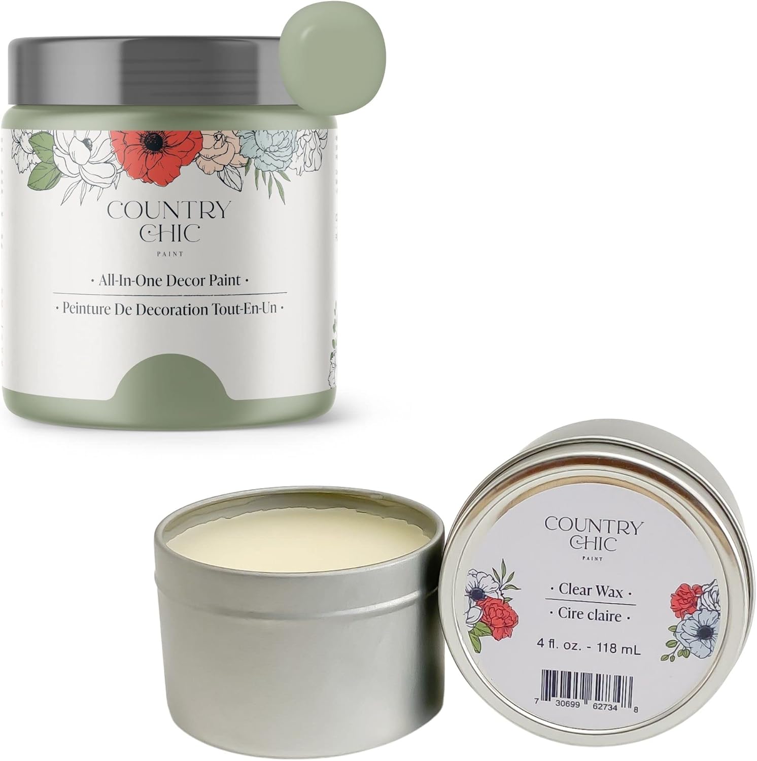 Chalk Style Paint + Furniture Wax Bundle - for Furniture, Home Decor, Crafts (Color: Sage Advice [4 oz] - Sage Green)