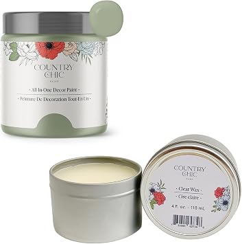 Chalk Style Paint + Furniture Wax Bundle - for Furniture, Home Decor, Crafts Color Sage Advice [4 oz] - Sage Green