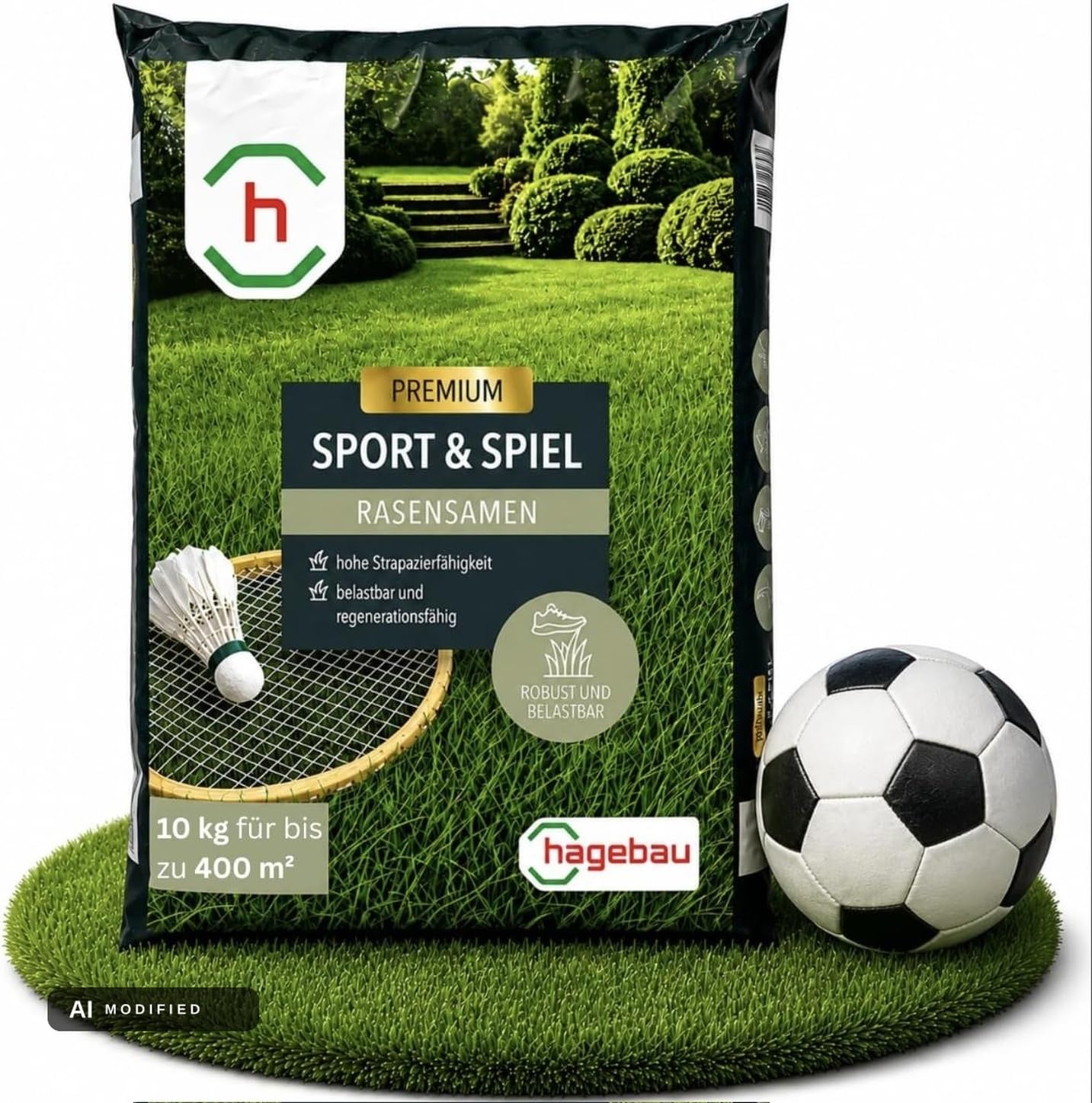 HAGEBAU Sport und Spielrasen 10 kg – Rasensamen schnellkeimend für bis zu 400 m² – Grassamen schnellkeimend zur Reparatur kahler Stellen – dichter & strapazierfähiger Rasen – Rasennachsaat