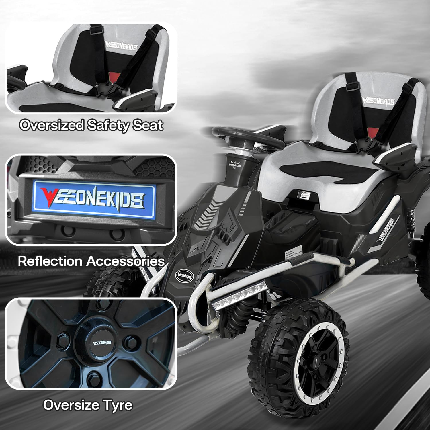 24V Ride on Toy for Big Children, Kids' Electric Vehicles Outdoor Race Toy with 4 Strong Motors Total 300W Bluetooth Speaker and 24V 7AH Big Battery, Adjustable Seat, Electric Cars (White)
