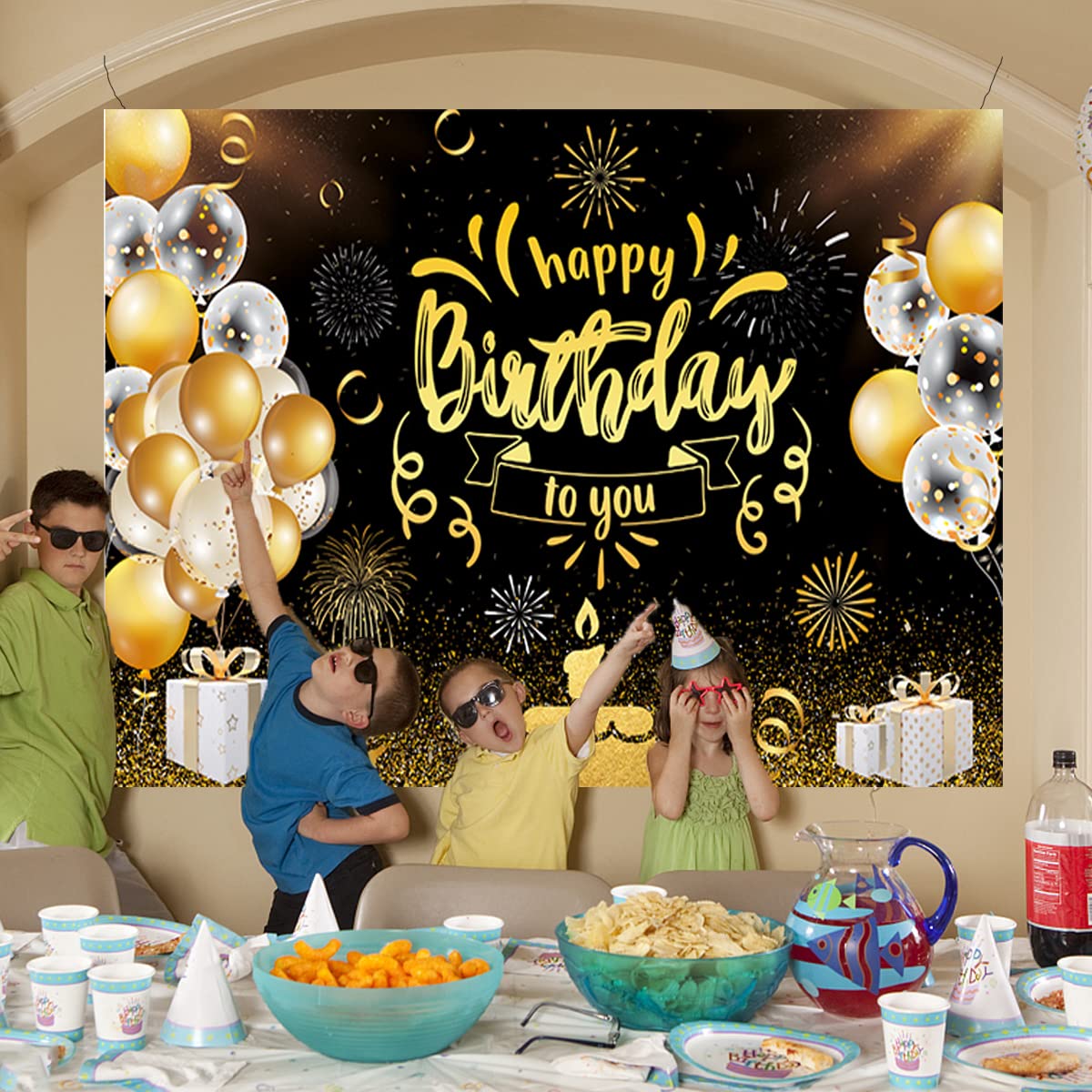 Verjaardagsbanner Grote Zwart-gouden Poster Met Happy Birthday Belettering 180 X 115 Cm