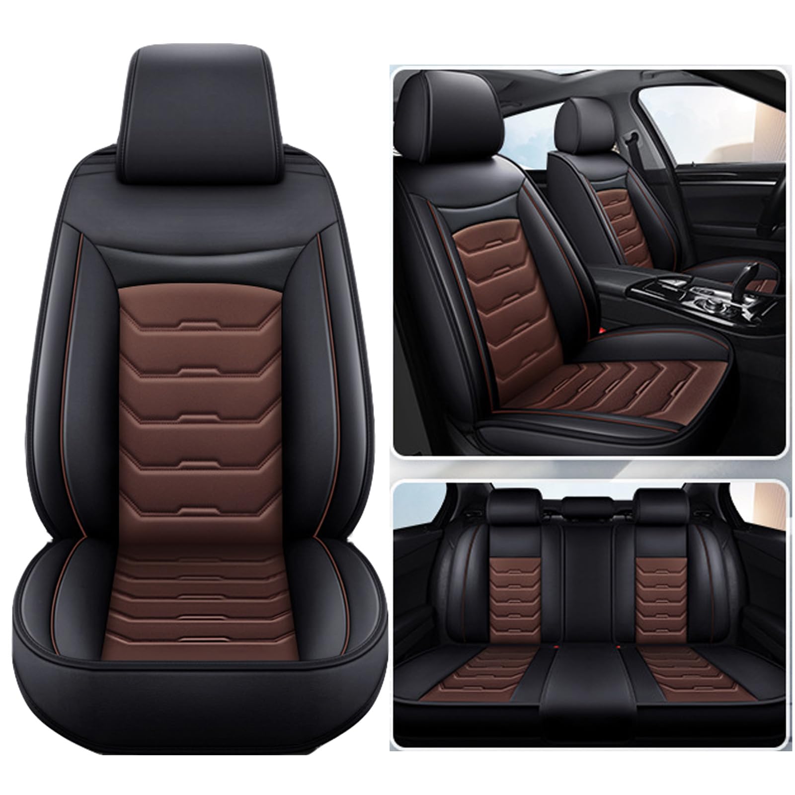 Autositzbezüge Für Volkswagen Golf 8 GTI TCR GTD GTE R, Sitzbezüge Auto Atmungsaktiv & Wasserdicht，PU Leder, Universell，Verschleißfest，Neues Modell(Black Brown)