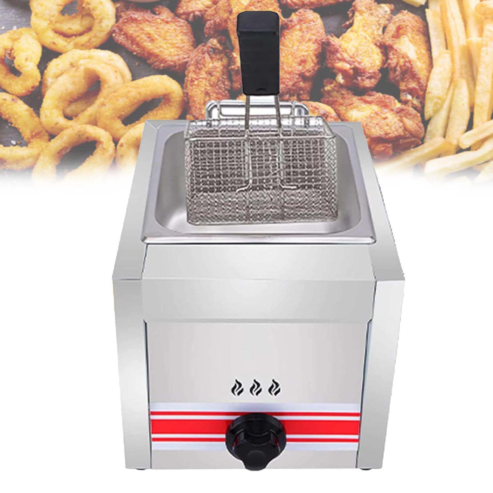 Freidora De Gas, Freidora Industrial De Gas De Uno O Dos Cilindros, con Dos Cestas De 10 litros Cada Una Y Tubo MetáLico para Patatas Fritas 10L