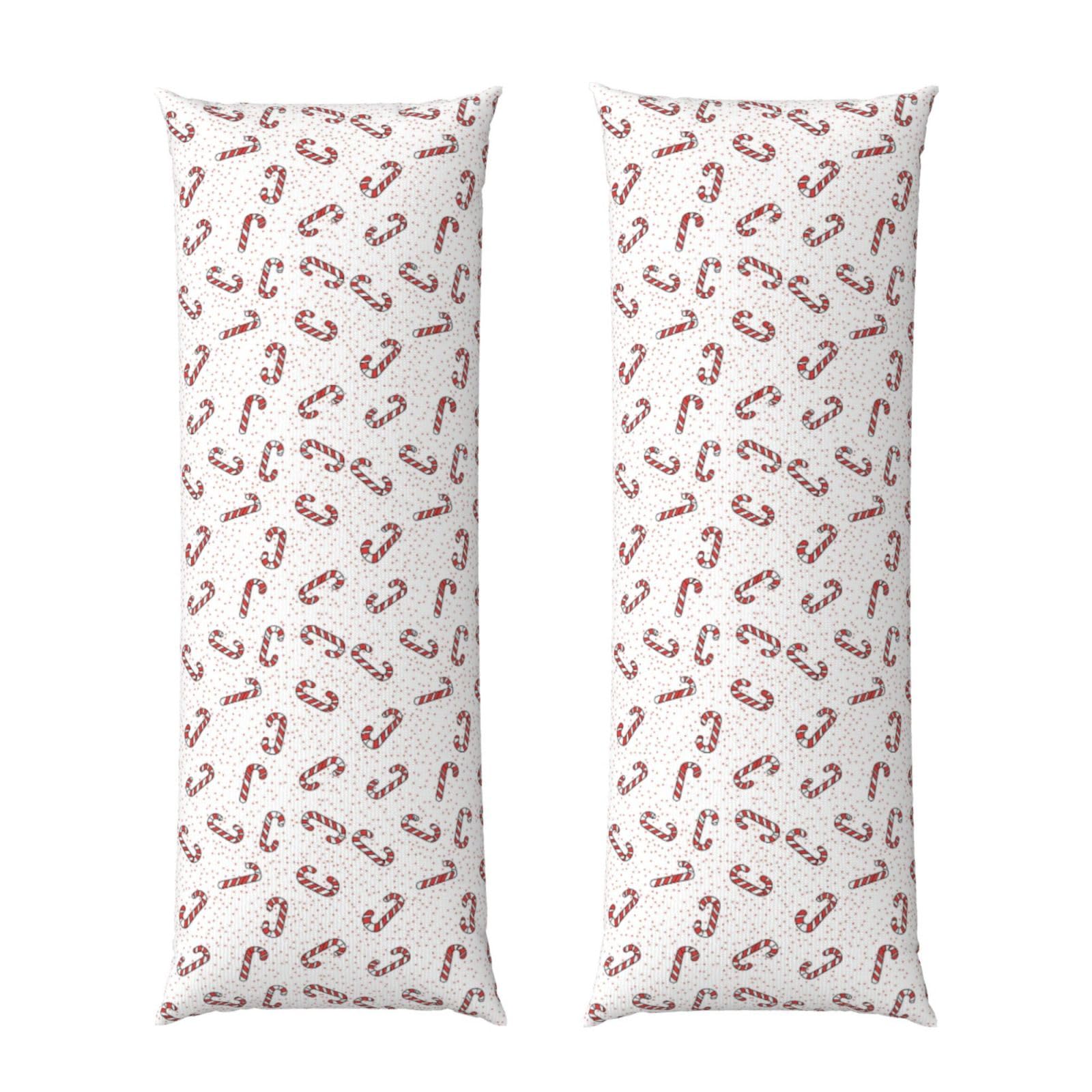 Body Pillow Cover 20x60 Inch, White Red Polka Dots Candy Canes, Long Zippered Pillowcase, Breathable Flannel Fabric, Comfortable Protector for Men Women Bed Couch