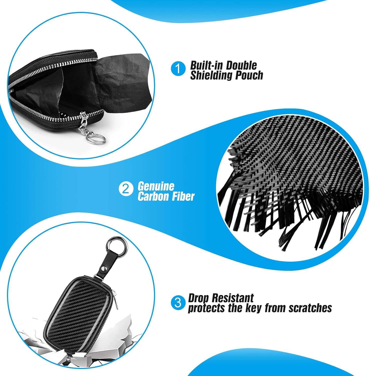 Car Key Signal Blocking Pouch Anti-Theft Accessory for RFID Blocking Bag Faraday Key Fob Protector Car Key Pouch Anti-Theft Car Security Cage,Real Carbon Fiber - Image 7