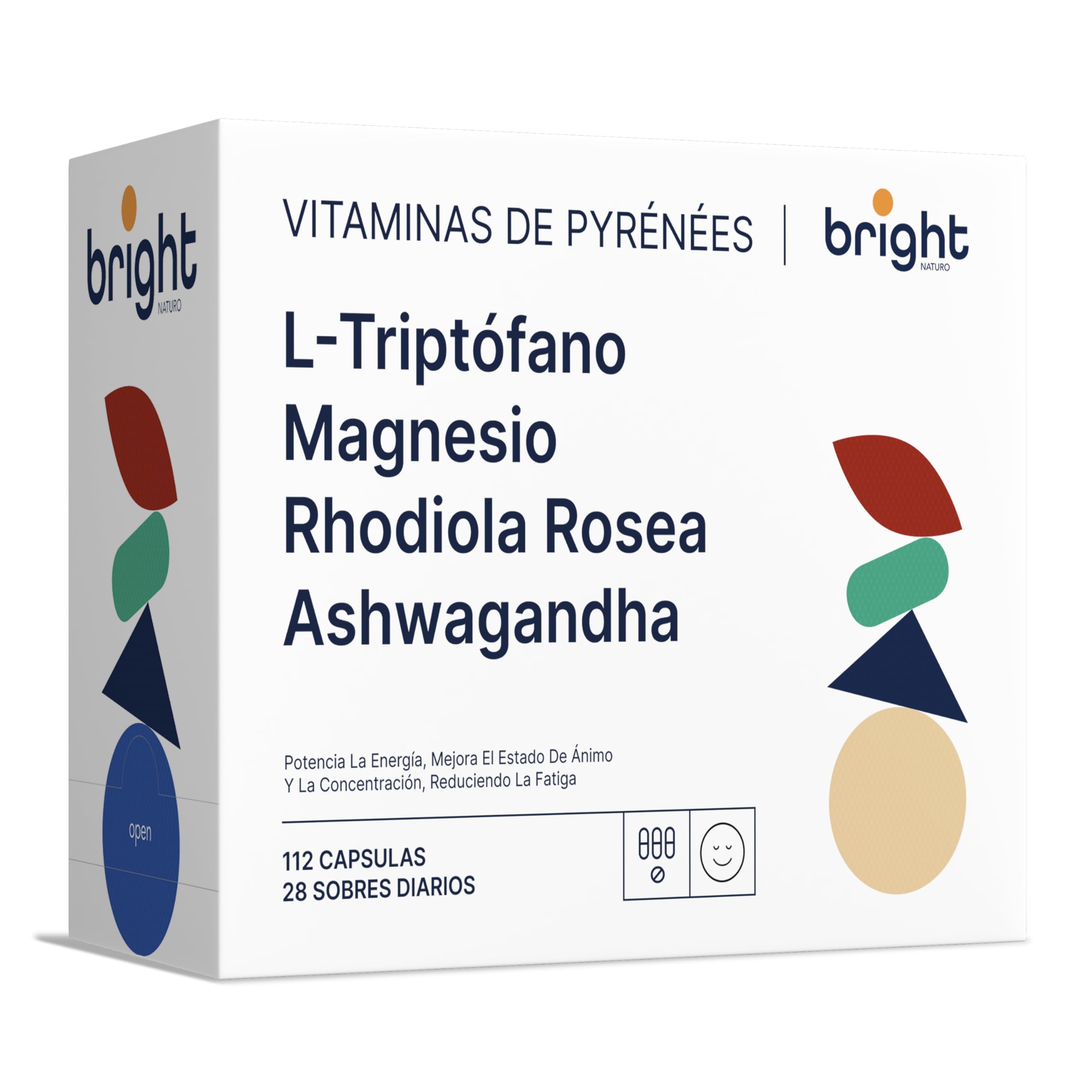 Gestión del Estrsés -Triptófano con Magnesio + Rhodiola Rosea y Ashwagandha - Sin GMO | Reduce los niveles de Cortisol, Complejo sinérgico para Equilibrio Emocional, Energía | 28 Dosis diarias
