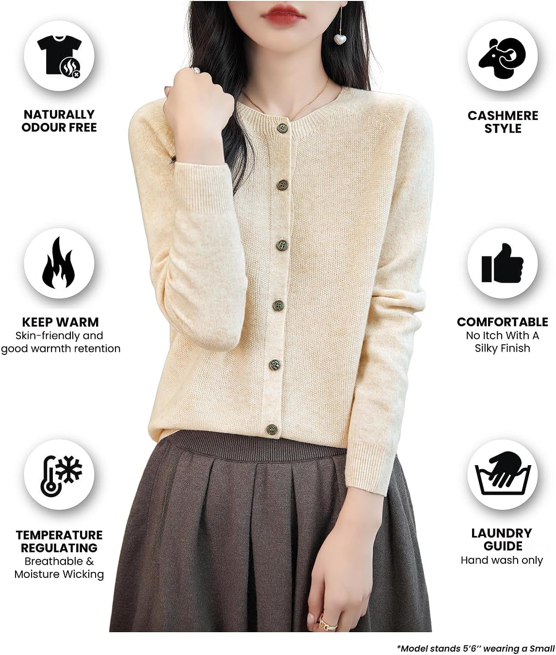 Chanyarn Women's Crewneck 100% Merino Wool Sweater 2025 Spring Fall Solid Long Sleeve Seamless Knitted Cardigan Sweater - Image 5