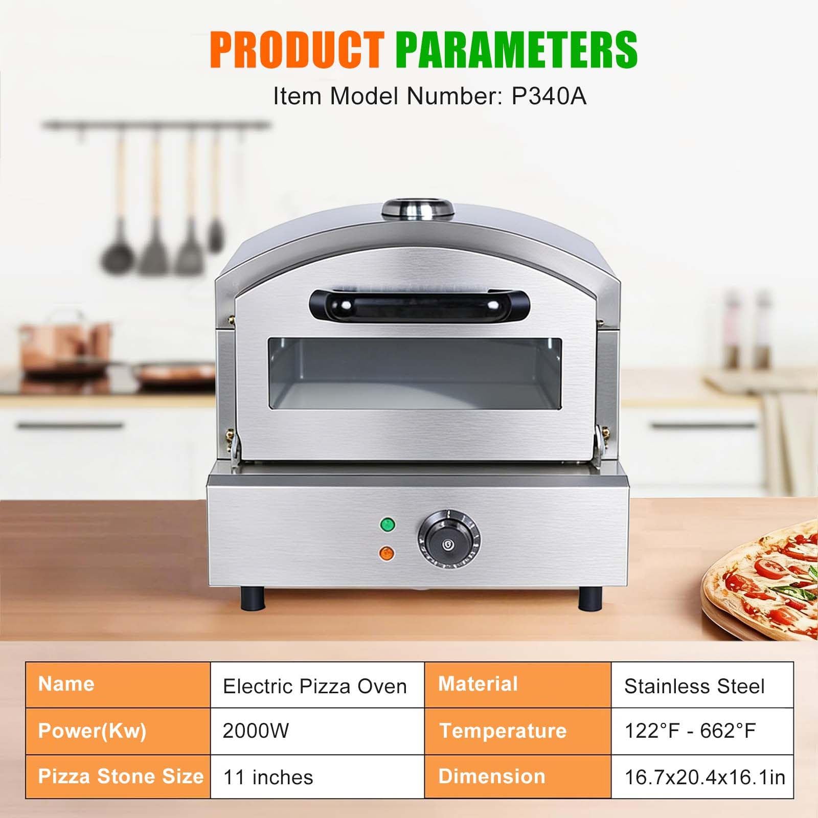 Forno per Pizza - Pizzaiolo Elettrico Professionale con Pietra Refrattaria da 30 Cm E Vaschetta Raccogli-Olio, Temperatura Regolabile Fino A 350 °C - 2000 W per Una Cottura Veloce E Uniforme