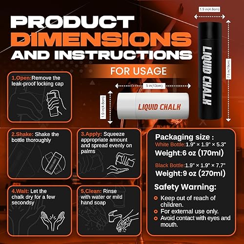 Miniatura 7 de Tiza líquida con agarre de magnesio (5.9 onzas + 9.3 onzas)  Tiza de gimnasio para levantamiento de pesas, escalada en roca, agarre de poste  Secado