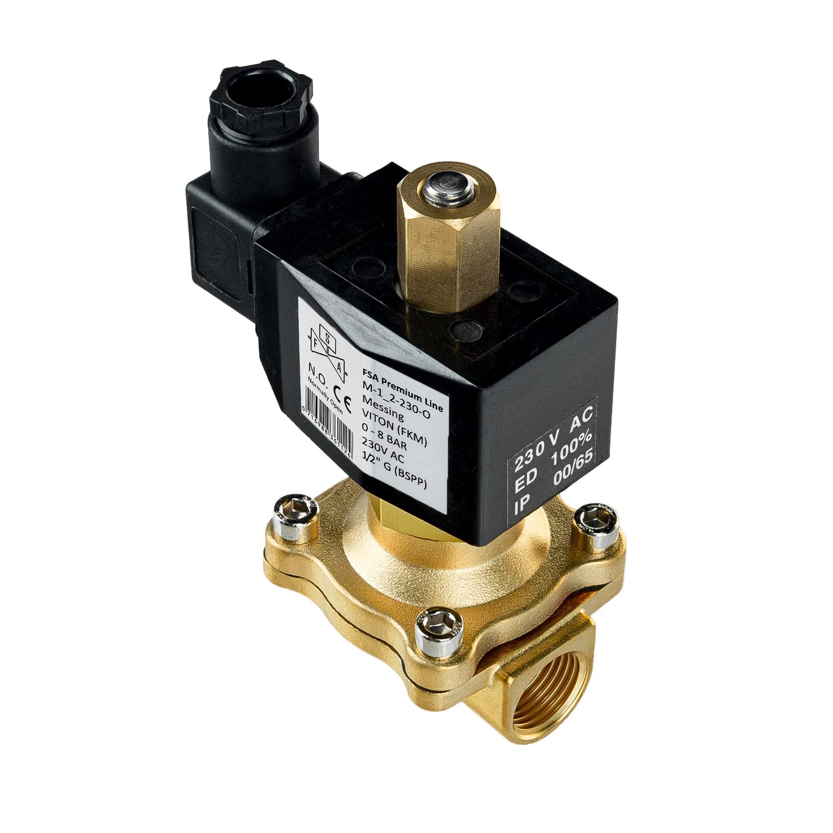 FSA Válvula Magnética de Latón 1/2" 230V AC 0-8 bar Viton stromlos abierto