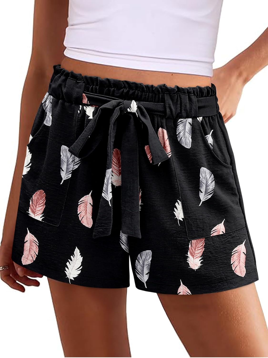 KISSMODA Womens Summer Shorts with Pockets Lightweight High Waisted Adjustable Tie Knot Loose Casual Short - Image 4