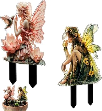 2 PCS Fairies for Fairy Gardens, Fairies for Fairy Gardens 2D Acrylic, 2 piece Set, Ideal for Enthusiasts of Home & Outdoor Fairy themed Decor