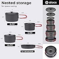 Vista 4 de Alocs Camping Cookware Set Camping Gear, Compact Camping Pots and Pans Set, Durable Hard Alumina Camping Cooking Set for Outdoor Backpacking Camping