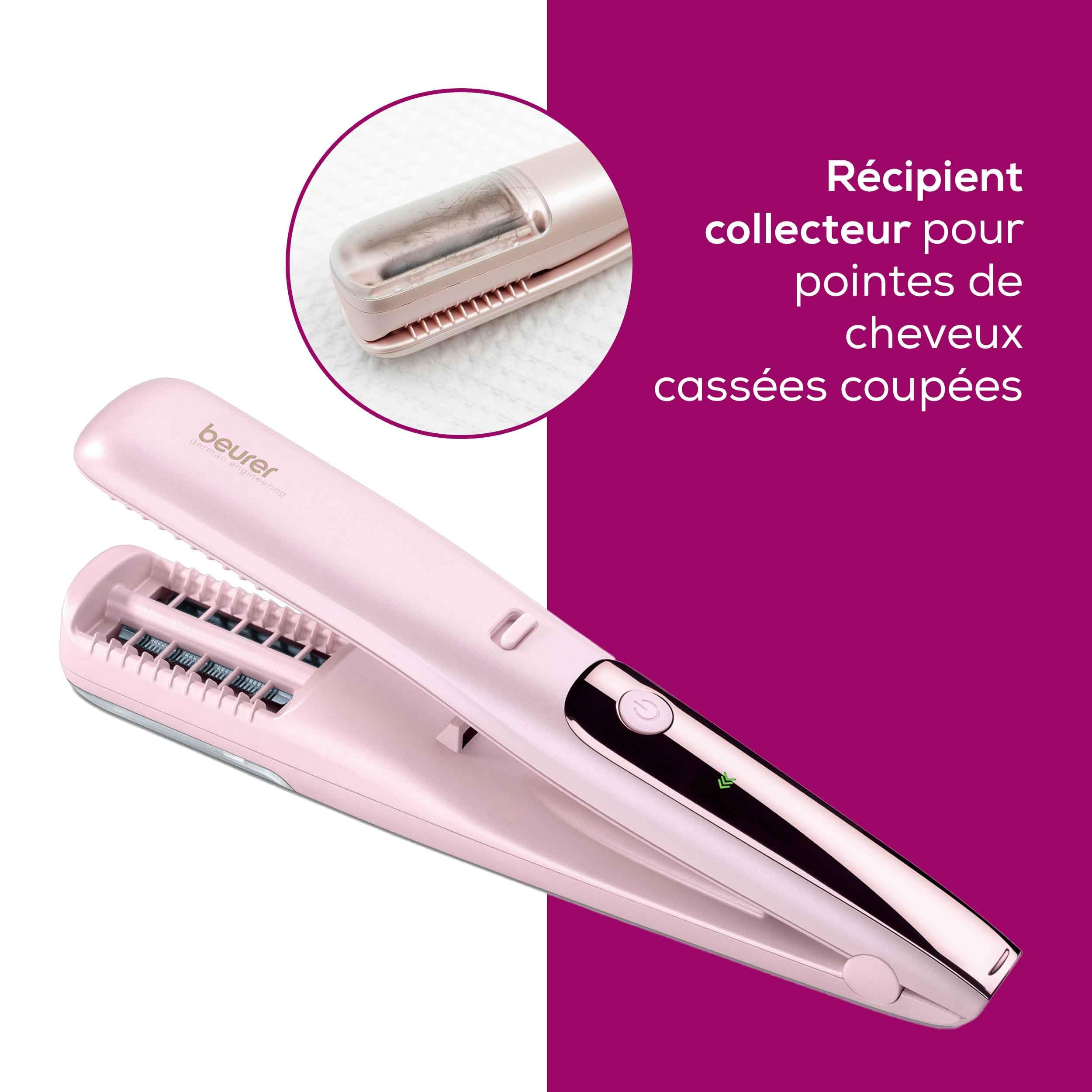 Beurer HT 22 élimine les fourches et les pointes abîmées rapidement et efficacement, sans perte de longueur pour des cheveux sains, avec affichage LED, 2h d'autonomie