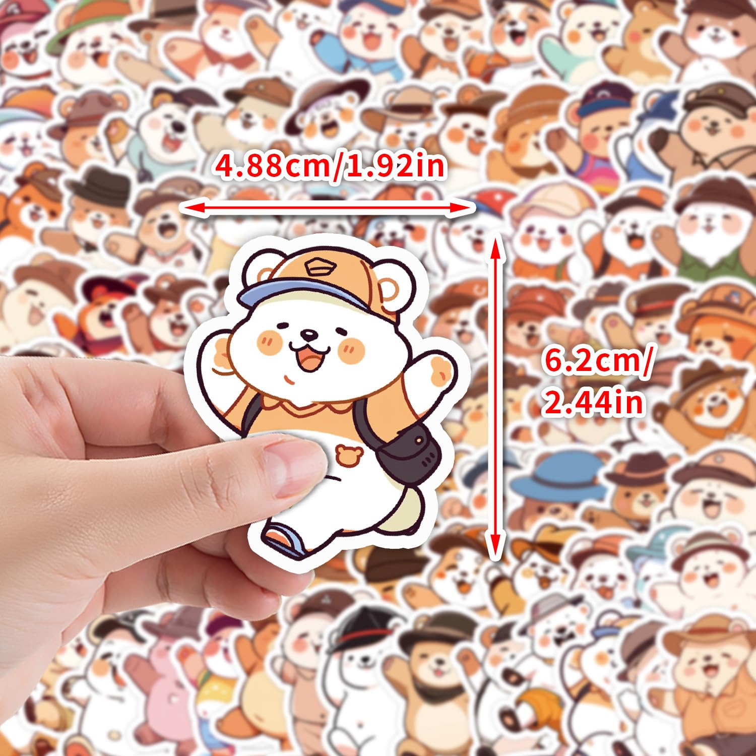100 Pcs Kawai Bear Stickers for Kids Teens Adults Boys Girls Gift,Bear Stickers Pack for Laptop,Skateboar,Luggage,Car,Bike - Image 2