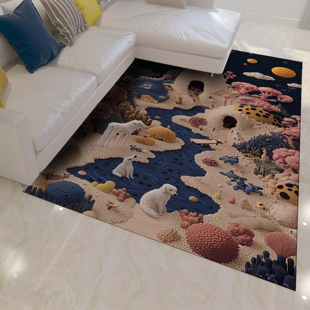 Tapis ferme animaux 160x230cm de salon et chambre lavable à poil bas