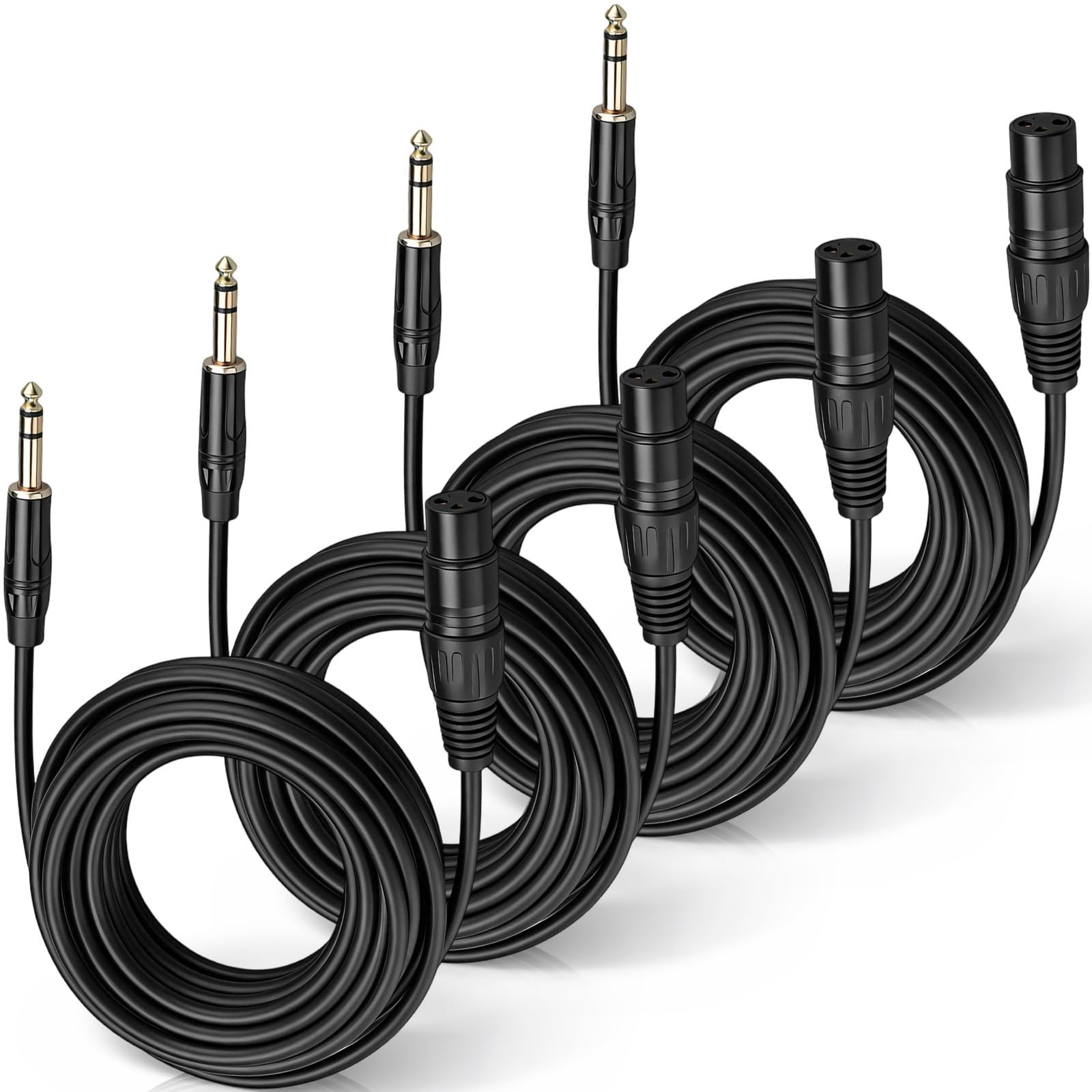 Sabary Paquete de 4 cables de micrófono TRS a XLR hembra estéreo de 25 pies de 1/4 pulgadas (6.35 mm) Cable de conexión de un cuarto de pulgada a 3 pines, audio equilibrado de alta fidelidad para