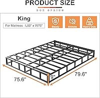 Vista 2 de EMODA Base de resorte para cama tamaño king de 9 pulgadas, base de colchón de metal resistente con funda de tela, capacidad máxima de peso de 3000
