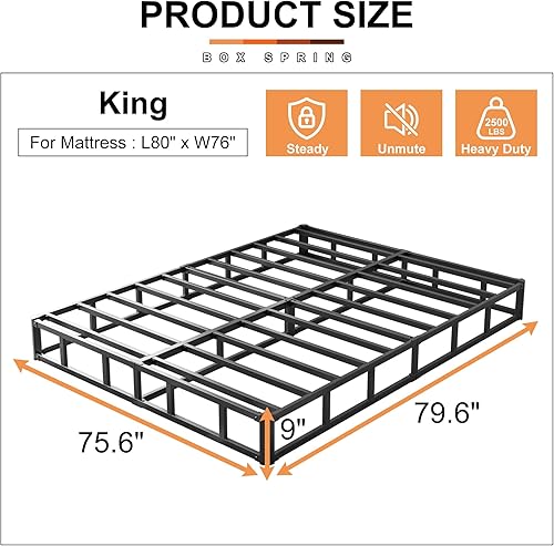 Vista 2 de EMODA Base de resorte para cama tamaño king de 9 pulgadas, base de colchón de metal resistente con funda de tela, capacidad máxima de peso de 3000