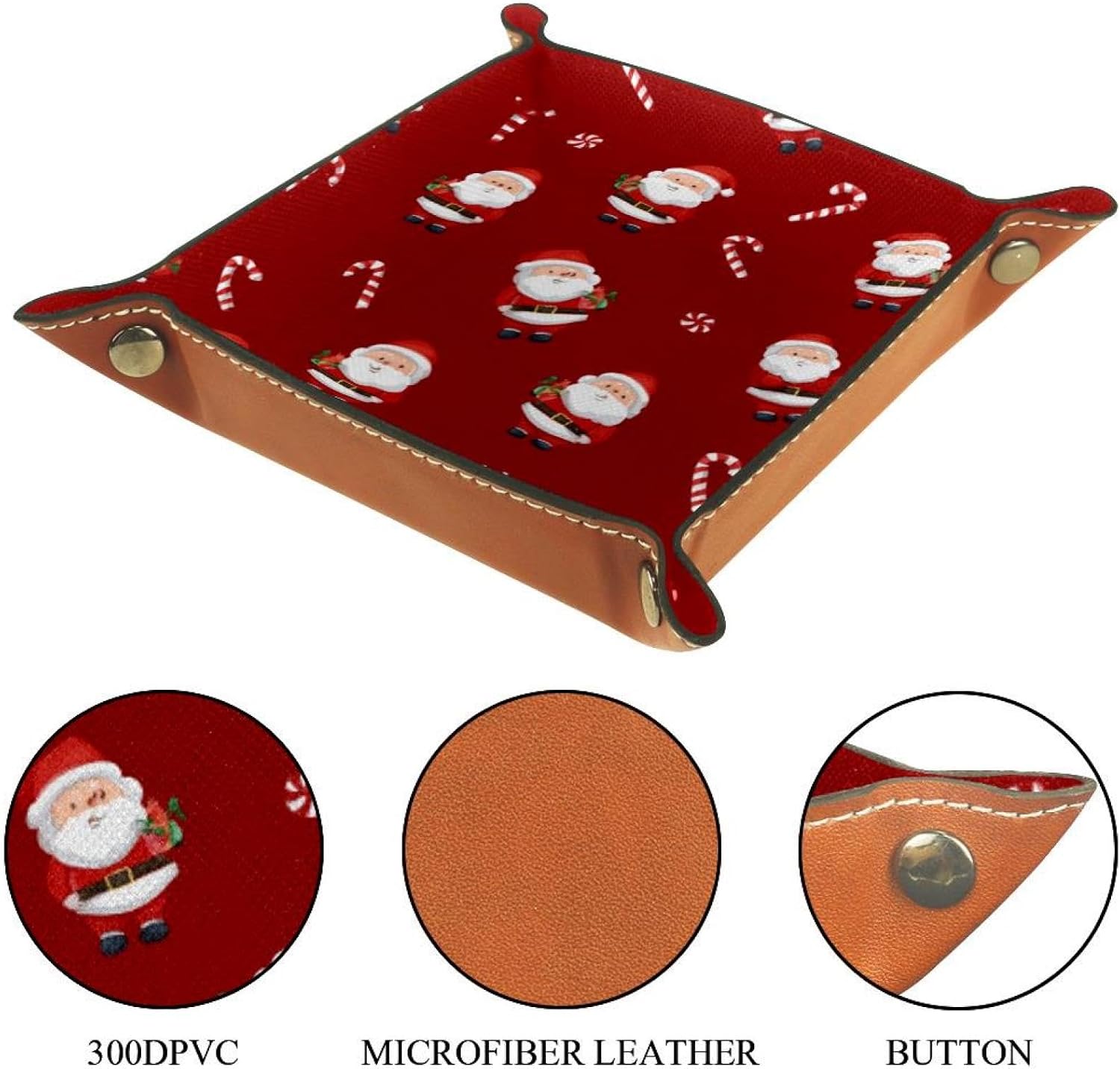 Microfiber Leather Dice Trays Folding for RPG DND Table Games, Dice Holder Storage Box Portable Folding Rolling Dice Tray Candy Canes Santa Red, 20.5x20.5cm image 3